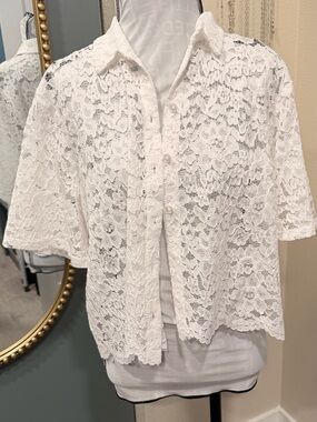 LOFT white eyelet blouse Large NWT